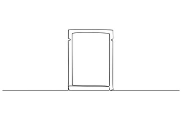 Continuous one line drawing of Foil sachet mockup. Single line drawing illustration of Plastic pouch blank. Branding and advertisement concept vector art. Doodle line illustration.