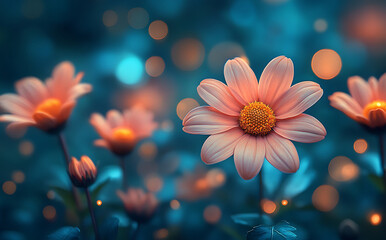 Enchanted Pink Flowers Magical Bloom in Twilight Garden