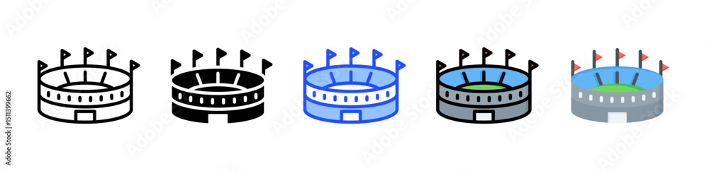 Poster stadium icon collection with multiple styles