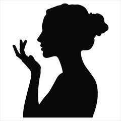Black silhouette vector of a woman applying cream to her face with one hand 