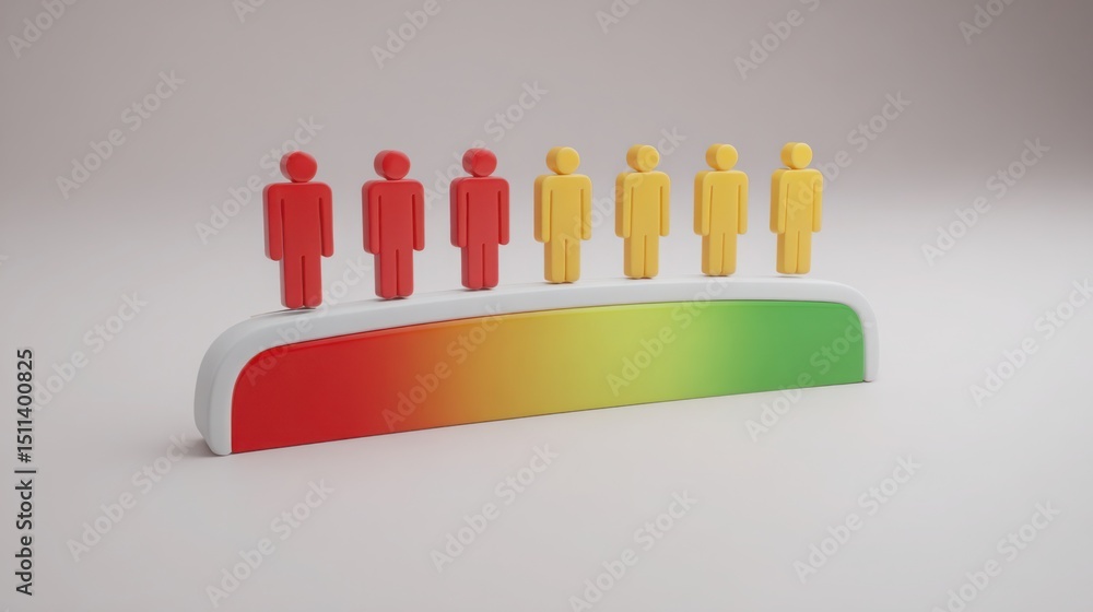 Poster individuals standing on a scale representing team synergy index and the balance of collaboration in 