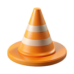 Traffic Cone with Orange and White Stripes 3d icon in cartoon plastic style minimal isolated on transparent white background, clipping path