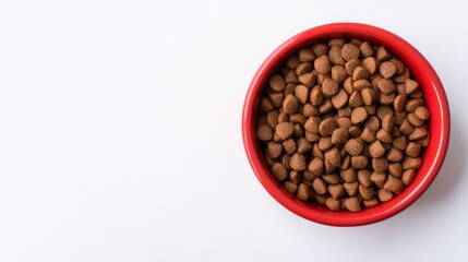 Fototapeta premium Red Bowl Filled With Dry Kibble on White, petfood , dogfood