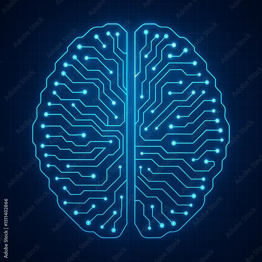 Poster digital brain circuitry neural network ai technology,