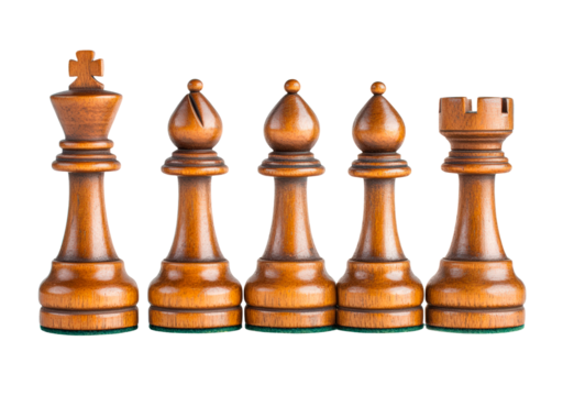 Row of chess pieces on transparent background, PNG
