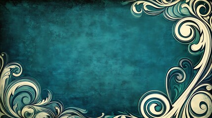 Teal background with ornate swirls