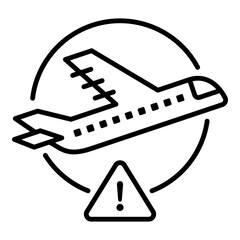 flight delay conceptual icon, featuring plane with warning sign