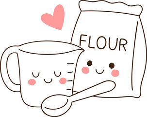 Cute measuring cup and flour bag with heart, perfect for kitchen lovers