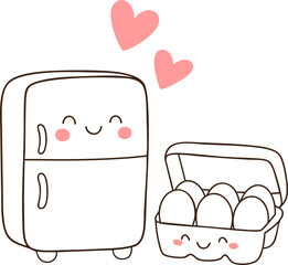 Cute refrigerator and eggs with hearts