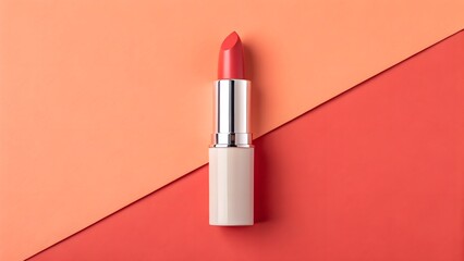 Obraz premium Elegant lipstick mockup set against a vibrant coral backdrop, highlighting modern design and bold color contrast for striking cosmetic branding.