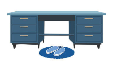Blue Desk with Slippers Illustration