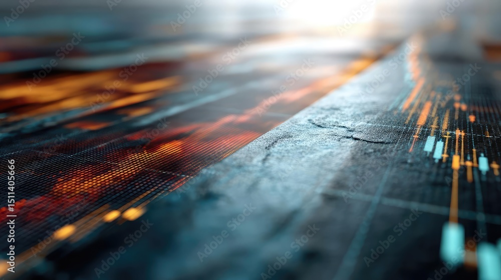 Poster Petroleum economy influence fossil refinery and crude market concept. Abstract digital data visualization with glowing lines and patterns.