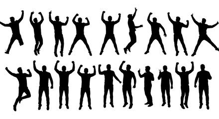Collection of Diverse Male Silhouettes in Dynamic Poses Jumping, Celebrating, and Energetic Movements - Perfect for Design Projects