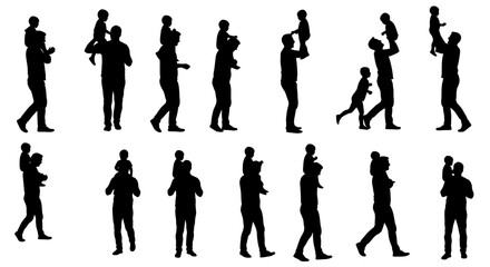 Silhouette Collection Fathers and Toddlers, Diverse Poses, Family Bonding Illustrations