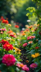 Fototapeta premium A vibrant garden bursting with colorful flowers and lush green plants, representing the fruitful results of dedicated time spent nurturing growth , botany, blossom