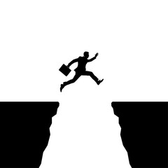 Businessman Jumping Over a Gap  Overcoming Obstacles, Risk, and Challenges in the Corporate World