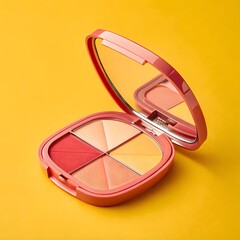 Vivid compact powder mockup displayed on a solid yellow backdrop, capturing attention with its bold color scheme and minimalist design.