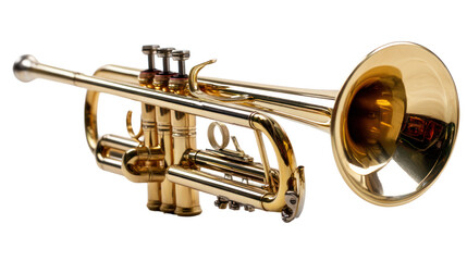 Golden trumpet on a white isolated background.