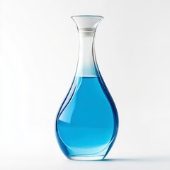 Clear Glass Bottle with Blue Liquid on White Background