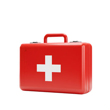 Essential First Aid Kit: Red Medical Case with White Cross isolated on transparent background