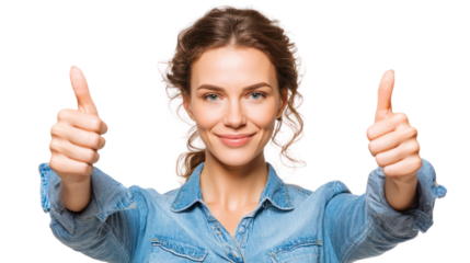 Happy young woman showing thumbs up, positive attitude and enthusiasm.