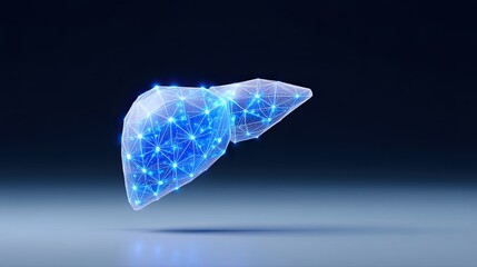 Futuristic wireframe human liver on dark background