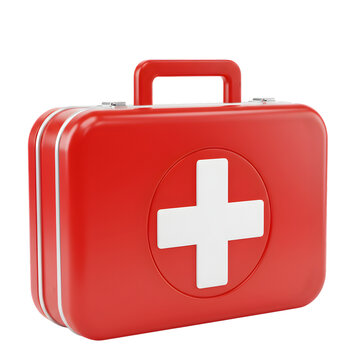 Red First Aid Kit: Medical Emergency Supplies Case isolated on transparent background