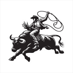 Bull Rodeo Showdown – Cowboy Riding a Bucking Bull in Action

