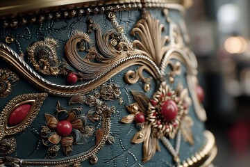 Obraz premium An elaborately detailed close-up of an elaborate hand drum. Generative Ai