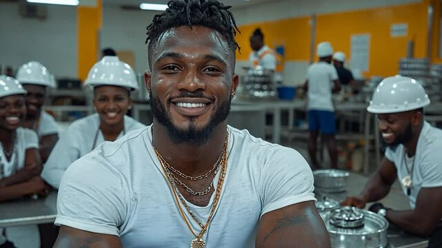 Smiling Man in Factory Setting