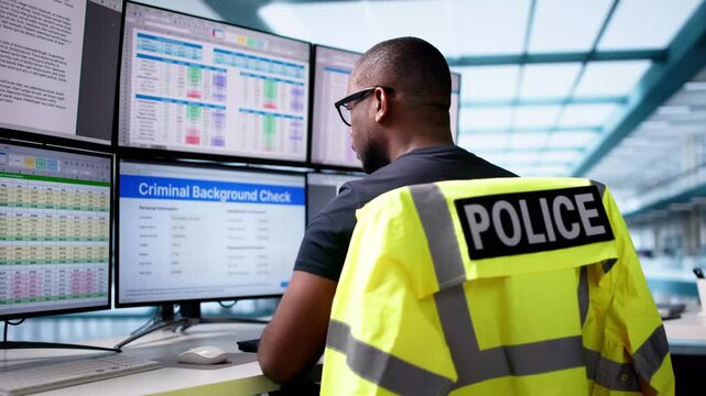 Police Man In Call Center Office Room