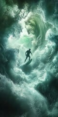 Surfing action in turbulent ocean waves high-definition full body photos dynamic environmental view