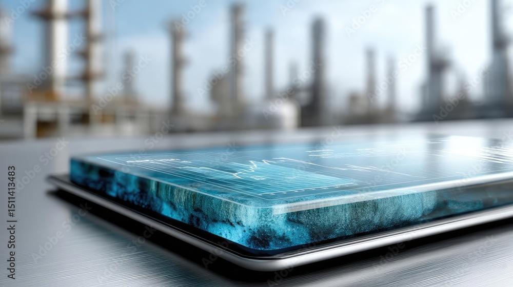 Aufkleber oil price forecast and refinery from fossil market concept. modern tablet device showcasing advanced