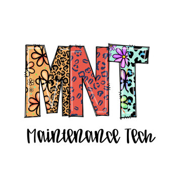 Colorful Maintenance Tech Acronym Design with Floral and Leopard Print