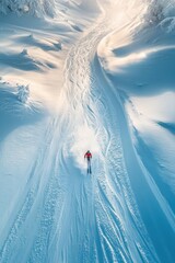 Skiing adventure on untouched snow mountain range aerial view winter wonderland scenic landscape