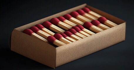 Matchstick Box Mockup with Red Tips on Dark Background

