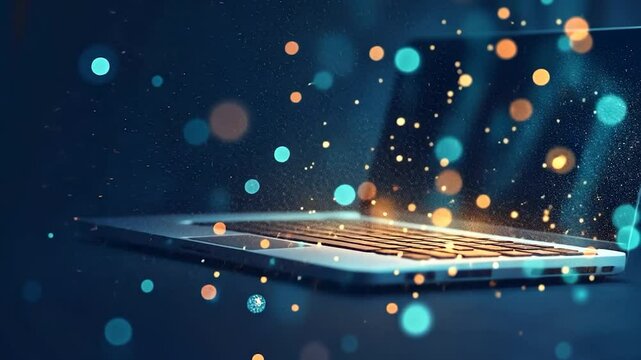 Digital Magic: Laptop with Glowing Particles