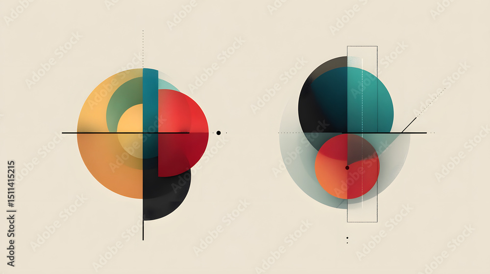 Poster abstract composition in graphic design: geometric shapes interlock in this artwork, creating a harmo