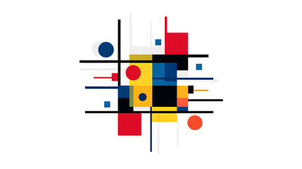 Abstract Geometric Composition: A vibrant composition of geometric shapes, including squares, rectangles, and circles.