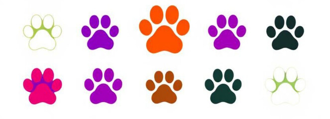 Fototapeta premium paw badge, paw icon set, simple paw print, minimal paw icon, paw sticker icon, paw glyph, paw shape icon, paw track icon, paw pattern icon, dog footprint icon, cat footprint icon, paw emblem, paw sign