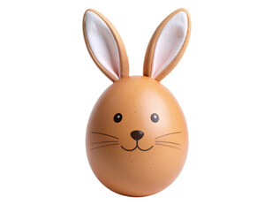 Easter Egg Painted as a Bunny Face with Ears and Whiskers, Standing Upright, Isolated on Transparent Background