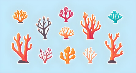 Coral clipart set, Coral graphic set, Coral design set, Colorful coral icons, Coral reef silhouette set, Coral sea life icons, Coral underwater vector, Coral minimal icons, Coral hand-drawn icons, Cor
