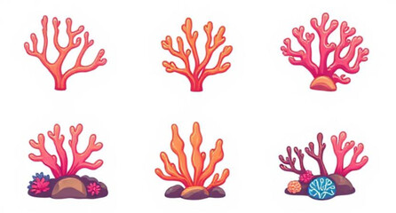  Tropical coral icon set, Marine coral vector set, Coral outline set, Coral flat icon set, Coral clipart set, Coral graphic set, Coral design set, Colorful coral icons, Coral reef silhouette set, Cora