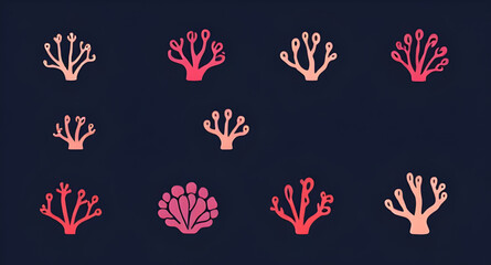 Ocean coral vector, Underwater coral icons, Tropical coral icon set, Marine coral vector set, Coral outline set, Coral flat icon set, Coral clipart set, Coral graphic set, Coral design set, Colorful c