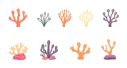 Coral silhouette set, Sea coral icons, Coral reef icon set, Ocean coral vector, Underwater coral icons, Tropical coral icon set, Marine coral vector set, Coral outline set, Coral flat icon set, Coral 