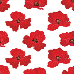 Red poppy flower spring summer painted floral seamless patterns repeatable repeating motif for  fabric textile background digital paper print