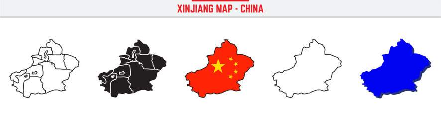 Xinjiang Province Map Outline with China Inset – 3D Xinjiang Map Outline and Filled Vector Design