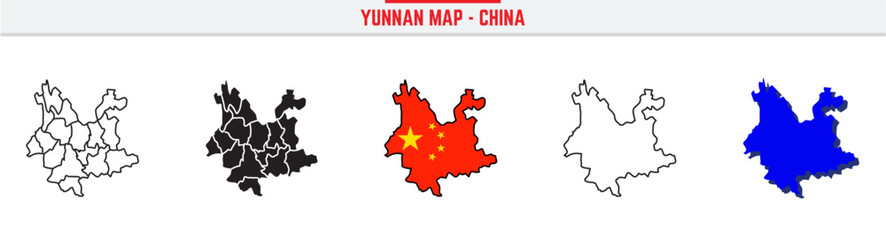 Yunnan Province Map Outline with China Inset – 3D Yunnan Map Outline and Filled Vector Design