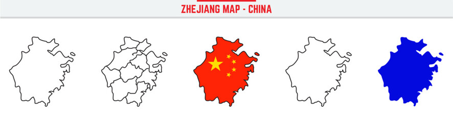 Zhejiang Province Map Outline with China Inset – 3D Zhejiang Map Outline and Filled Vector Design