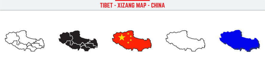 Tibet - Xizang, Province Map Outline with China Inset – 3D Tibet - Xizang Map Outline and Filled Vector Design